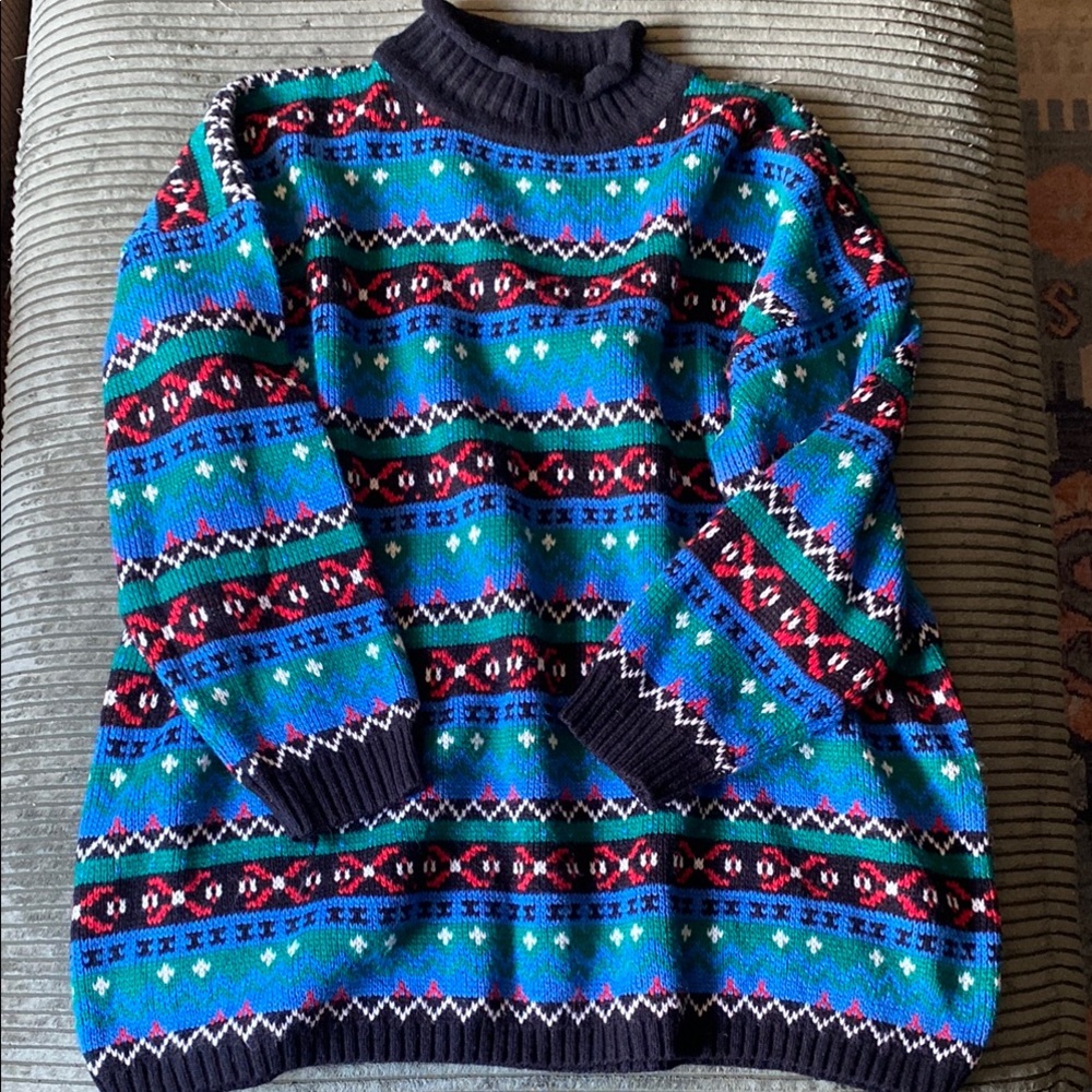 Colorful Patterned Funky Big Sweater 90s Vintage Stefano International